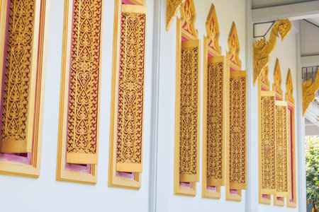 Vintage window in thai templeの写真素材