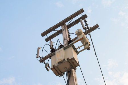 Transformer and blue skyの写真素材