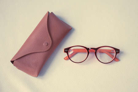 Fashion glasses with lether bagの写真素材