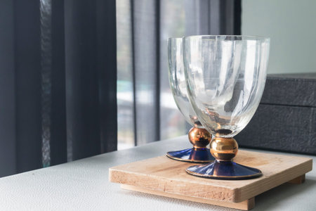 close up empty wine glassesの写真素材