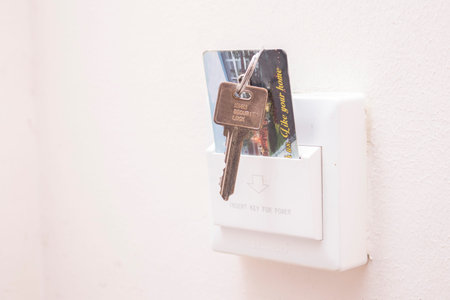Close up keycard for electrical devices in hotel room