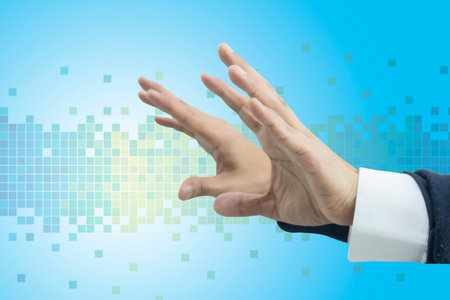 business hand stop something isolate on blue background