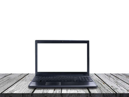 Laptop with blank screen on white backgroundの写真素材