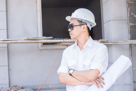engineers working in a construction siteの写真素材