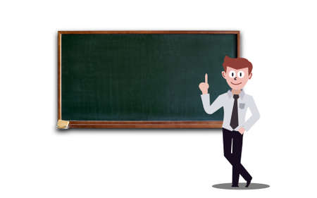 teacher, professor standing in front of blackboard teaching student in classroom at schoolの写真素材