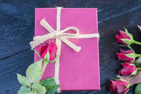 Valentine's day background with rose and giftboxの写真素材