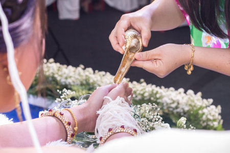 Water pouring ceremony for traditional thai style wedding