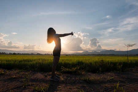 Asia woman sporty resting relax muscles,female happy enjoying freedom active healthy lifestyle
