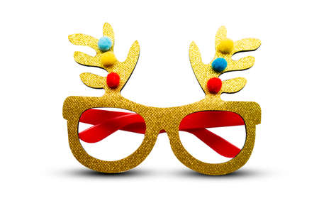 Golden deer eyes glasses on white backgroundの写真素材
