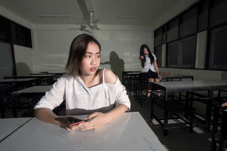 Ghost university girl with scary girlの写真素材