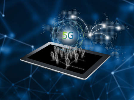 5G network digital hologram and internet on tapletの写真素材