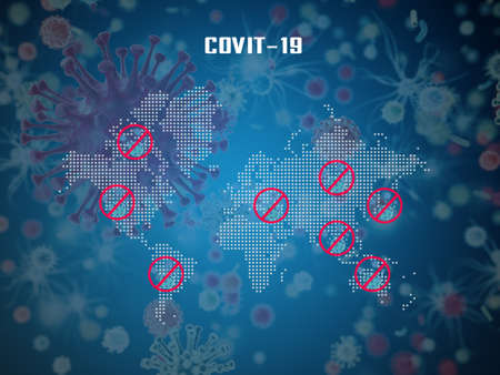 Coronavirus COVIT-19. Deadly type of virus 2019-nCoV. Outbreak, Travel Alert conceptの写真素材