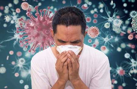 Portrait of sick Asian man wear surgeon mask , Medical and healthcare conceptの写真素材