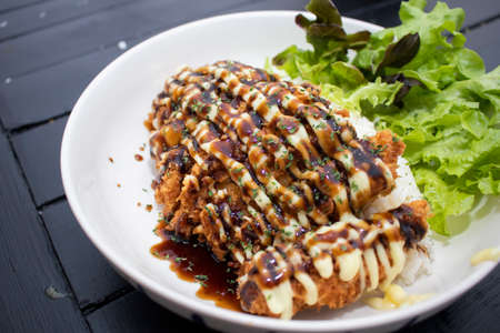 Tonkatsu, Japanese pork cutlet, Japanese deep-fried pork with riceの写真素材