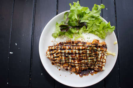 Tonkatsu, Japanese pork cutlet, Japanese deep-fried pork with riceの写真素材