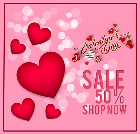 Valentines day Sale 50 % promotion web bannerの写真素材