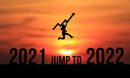 Asian business man jump to 2022の写真素材