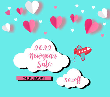 2022 new year sale 50 % off  on blue background,New year sale conceptの写真素材