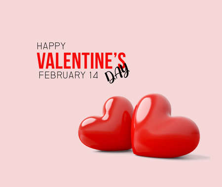 Red heart  valentine card on pink backgroundの写真素材