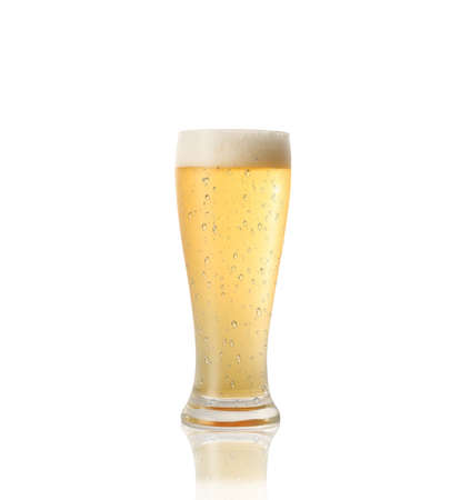 Glass of beer isolated on a white backgroundの写真素材