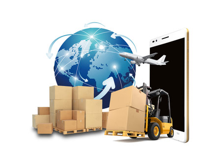 Online delivery service concept, online order tracking, home and office delivery. delivery  on...