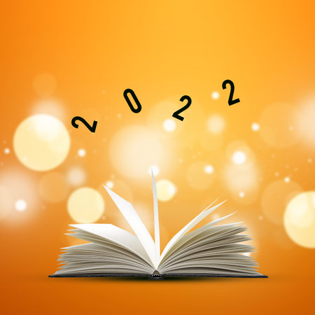 Open book with 2022 on white background