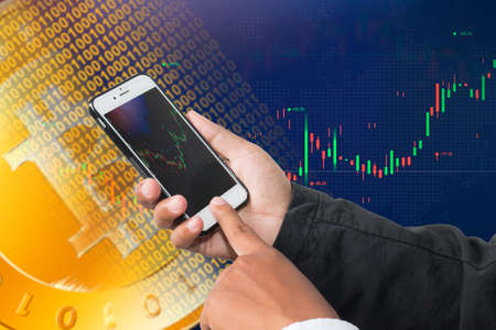 Online crypto currency trader.の写真素材