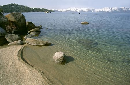 scenic view from the beach of snow capsの写真素材
