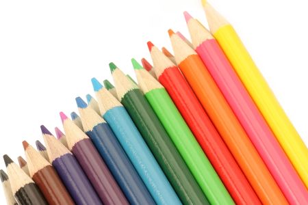 colored pencils in a lineの写真素材