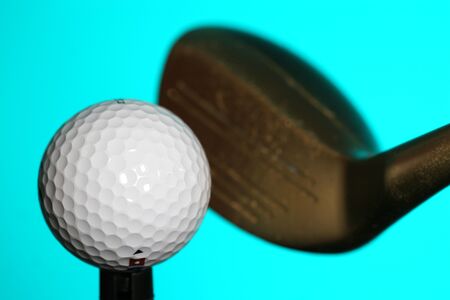 close-up of club and golf ballの写真素材