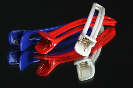 red white and blue hair clipsの写真素材
