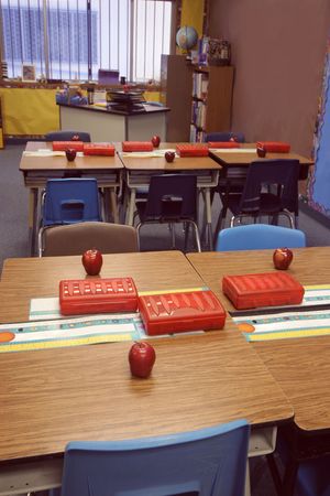 classroom is ready for first day back to schoolの写真素材