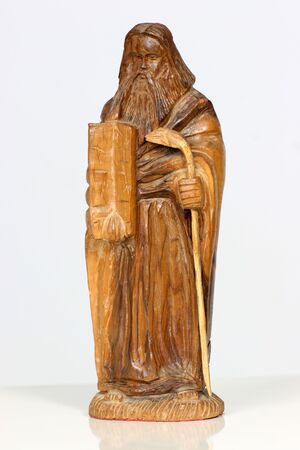 carving from olive wood of Mosses and the ten commandmentsの写真素材