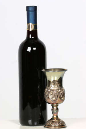 Kaddish cup and red wineの写真素材