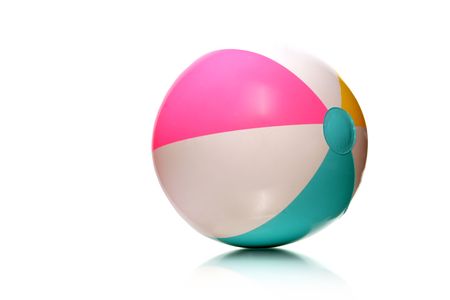 colorful rubber beach ball on white with copy spaceの写真素材