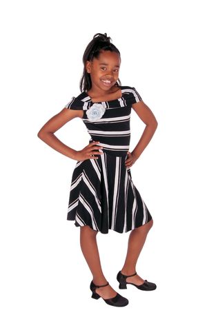 full view of a cute African American girl on whiteの写真素材