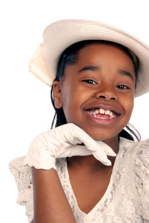 charming young girl in hat and glovesの写真素材