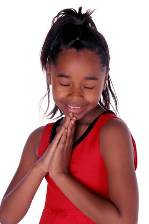 young African American says her prayersの写真素材