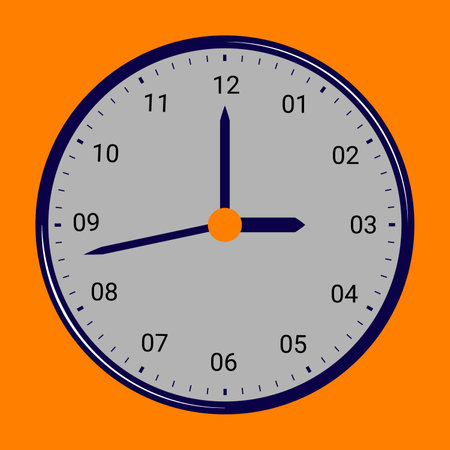 Simple analog clock with gray face and orange backgroundのイラスト素材