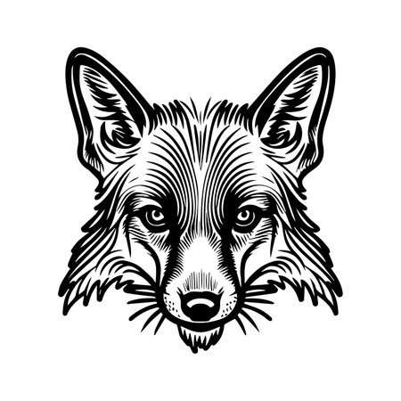 Engraved Fox Head Vector Illustrationのイラスト素材