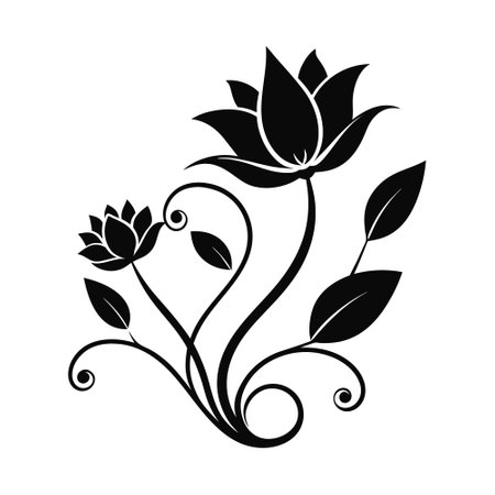 Elegant Black Floral Vector with Two Flowersのイラスト素材
