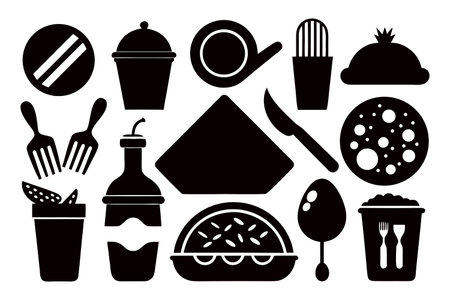 Snacks and Dessert Icon Set with Pizza, Donut, Ice Cream, and Drinksのイラスト素材
