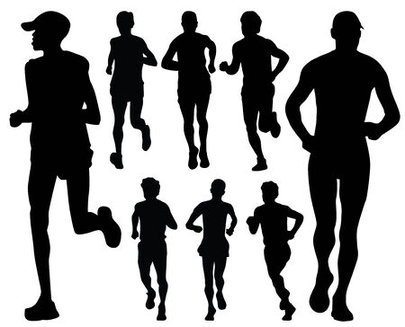 group of runners silhouette vectorのイラスト素材