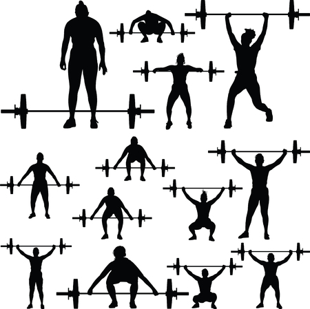 Weight lifting girl silhouetteのイラスト素材