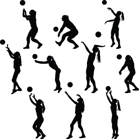 collection of volleyball woman player in different posesのイラスト素材