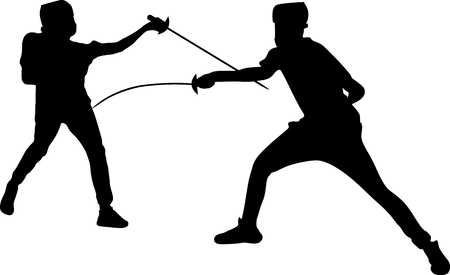 fencing. two man fencing in the competition silhouette vectorのイラスト素材