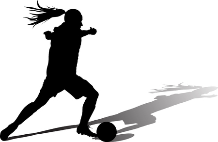 girl with a ball play soccer. woman soccer player silhouette vector with shadowのイラスト素材