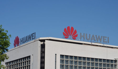 BELGRADE, SERBIA - JUN 16, 2019: Huawei logo on their office for Serbia in Belgrade.