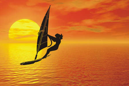 windsurfer silhouetteの写真素材