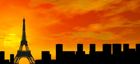 sunset over Parisの写真素材